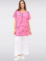 Loose-Fit Linen-Blend Abstract Print Tunic with Gathered Pockets by Froccella