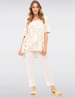 Linen Blend Abstract Print Tunic with Front Button Detail & Pockets by Froccella
