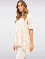 Linen Blend Abstract Print Tunic with Front Button Detail & Pockets by Froccella