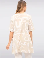 Linen Blend Abstract Print Tunic with Front Button Detail & Pockets by Froccella