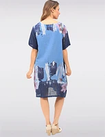 Linen Cotton Blend Floral Short Sleeve Balloon Dress With Pockets By Froccella