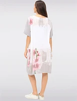 Linen Cotton Blend Floral Short Sleeve Balloon Dress With Pockets By Froccella