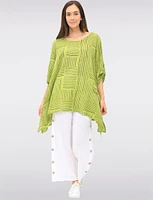 Linen-Cotton Dual-Stripe Draped-Look Tunic with Short Sleeves by Froccella