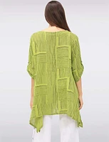 Linen-Cotton Dual-Stripe Draped-Look Tunic with Short Sleeves by Froccella