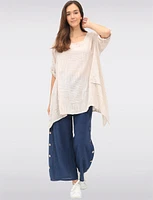 Linen-Cotton Dual-Stripe Draped-Look Tunic with Short Sleeves by Froccella