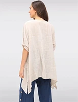 Linen-Cotton Dual-Stripe Draped-Look Tunic with Short Sleeves by Froccella
