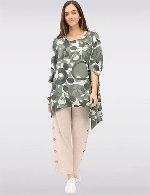 Printed Relaxed-Fit Linen-Blend Tunic with Button-Detail Pockets by Froccella