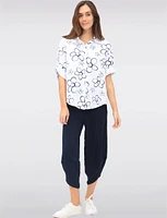 Bold Floral Button-Up Collared High-Low Design 3/4 Sleeves Shirt by Froccella