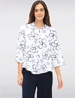 Bold Floral Button-Up Collared High-Low Design 3/4 Sleeves Shirt by Froccella