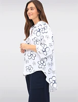 Bold Floral Button-Up Collared High-Low Design 3/4 Sleeves Shirt by Froccella