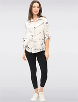 Button-Up Collared High-Low Design Handwritten Brush Print Shirt by Froccella