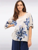 Lightweight Floral Print Cotton Short Sleeve Loose Fit Top by Froccella