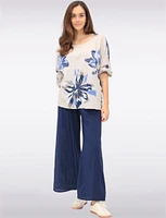 Lightweight Floral Print Cotton Short Sleeve Loose Fit Top by Froccella