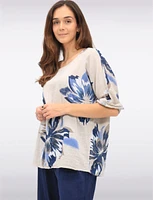 Lightweight Floral Print Cotton Short Sleeve Loose Fit Top by Froccella