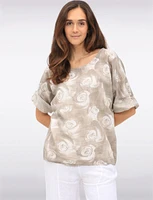 Breathable Cotton Circle-Print Short Sleeve Top with Round Neckline by Froccella