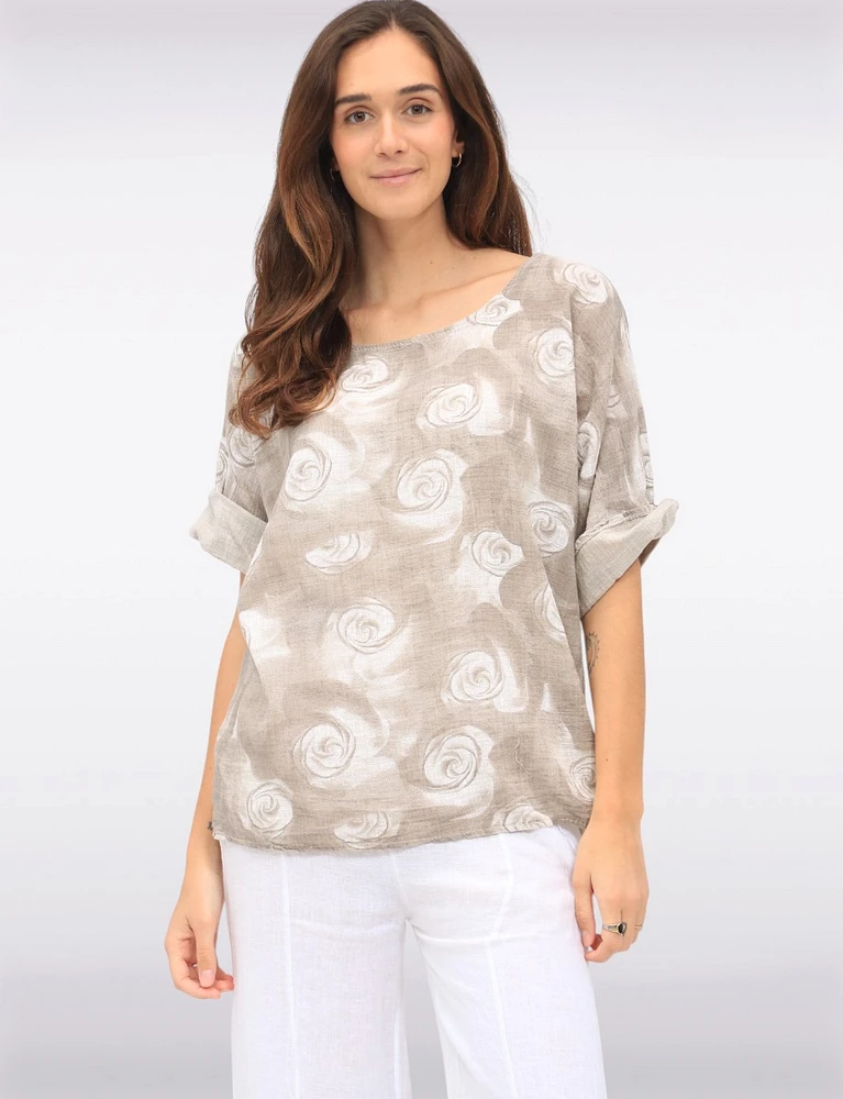 Breathable Cotton Circle-Print Short Sleeve Top with Round Neckline by Froccella