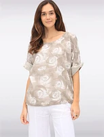 Breathable Cotton Circle-Print Short Sleeve Top with Round Neckline by Froccella