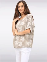 Breathable Cotton Circle-Print Short Sleeve Top with Round Neckline by Froccella