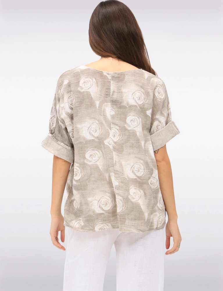 Breathable Cotton Circle-Print Short Sleeve Top with Round Neckline by Froccella