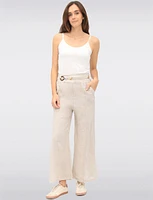 Solid Wide-Leg Relaxed Fit Linen Pants with Boho-Chic Beaded Belt by Froccella