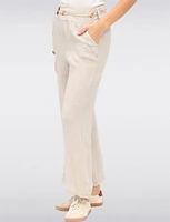 Solid Wide-Leg Relaxed Fit Linen Pants with Boho-Chic Beaded Belt by Froccella