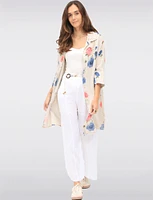 Lightweight Linen Floral Long Shirt with Button Front & 3/4 Sleeves by Froccella