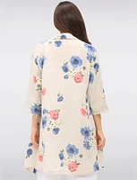 Lightweight Linen Floral Long Shirt with Button Front & 3/4 Sleeves by Froccella