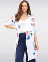 Lightweight Linen Floral Long Shirt with Button Front & 3/4 Sleeves by Froccella