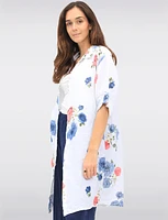 Lightweight Linen Floral Long Shirt with Button Front & 3/4 Sleeves by Froccella