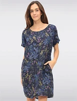Breathable Floral Linen Dress with Back Knit Details & Pockets by Froccella