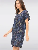 Breathable Floral Linen Dress with Back Knit Details & Pockets by Froccella