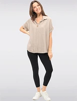 Relaxed Fit Cap Sleeve Shirt Collar Top with Front Button Detail by Froccella