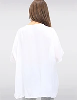 Short Sleeve Asymmetrical Ruffled Drawstring & Side Print Tunic by Froccella