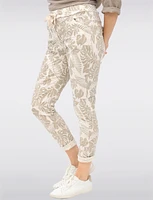 Crinkled Tropical Stretch Pants with Elastic Waist and Pockets by Froccella