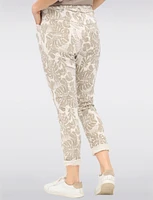Crinkled Tropical Stretch Pants with Elastic Waist and Pockets by Froccella