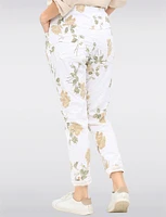Slim Fit Stretch Crinkled Floral Pants with Drawstring & Pockets by Froccella