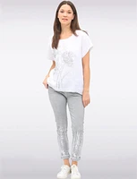 Slim Fit Crinkled Adjustable Waistband Pants with Foil Cuff Accents by Froccella