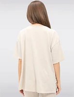 High-Low Cotton-Linen V-Neck Top with Sequin Details & Side Slits by Froccella