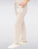 Lightweight Linen Pants with Sequin Pockets & Drawstring Waistband by Froccella