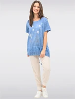 Pull-On Linen Pants with Cuffed Hem and Metallic Tape Detail by Froccella