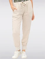 Pull-On Linen Pants with Cuffed Hem and Metallic Tape Detail by Froccella