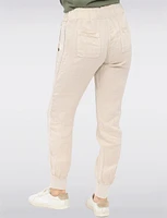 Pull-On Linen Pants with Cuffed Hem and Metallic Tape Detail by Froccella