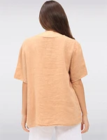 Chic Linen Short Sleeve Top with Decorative Front Button Accents by Froccella
