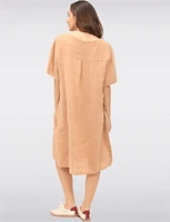Linen Relaxed Fit Short Sleeve Dress with Accent Buttons & Pockets by Froccella