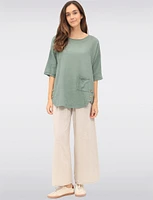 Solid Cotton Pull-On Wide-Leg Pants with Elastic Waist & Pockets by Froccella