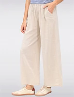 Solid Cotton Pull-On Wide-Leg Pants with Elastic Waist & Pockets by Froccella