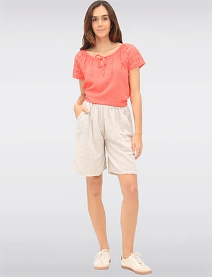 Elegant Cotton Pull-On Bermuda Shorts with Elastic Waist & Pockets by Froccella