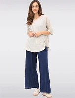 Loose-Fit Cotton Short Sleeve Top with Front Pocket & Button Detail by Froccella