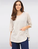 Loose-Fit Cotton Short Sleeve Top with Front Pocket & Button Detail by Froccella