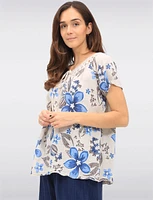 Floral Crochet Round Neck Tie Detail Short Sleeve Blouse by Froccella